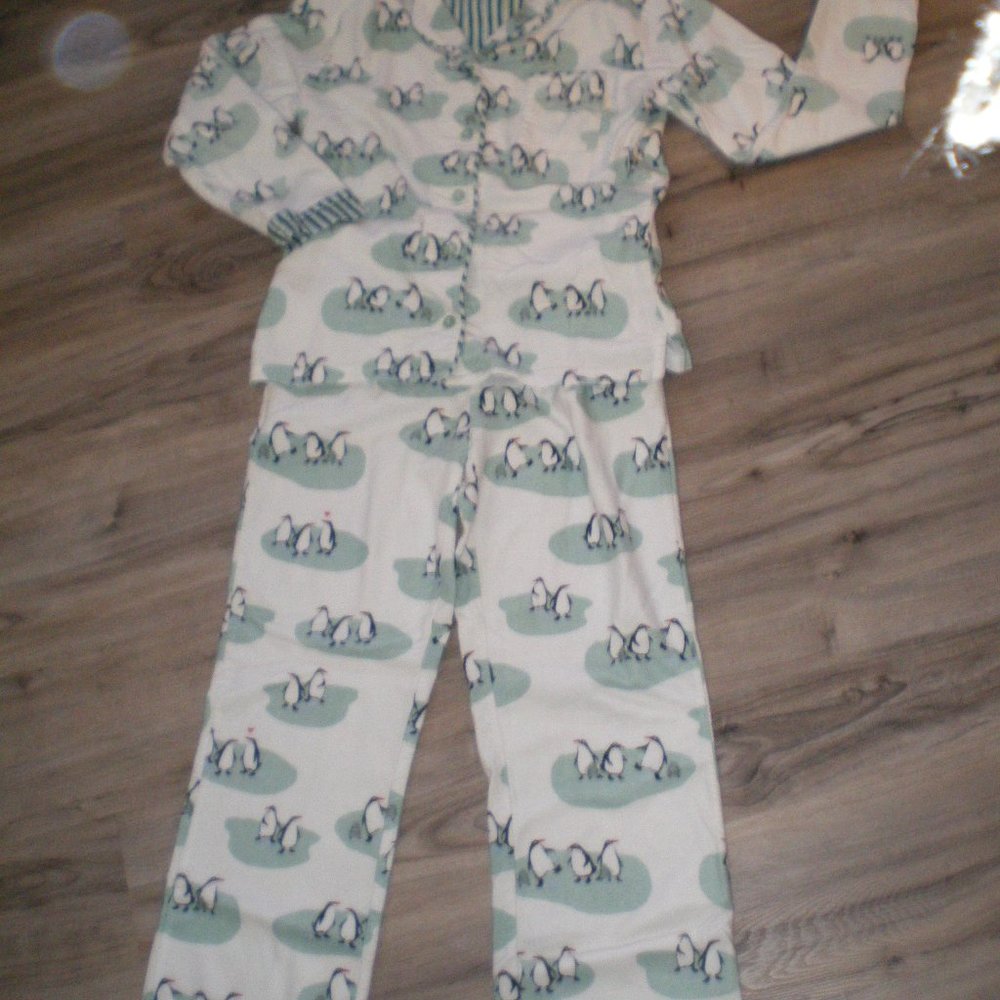 Very Soft Munki Munki Turquoise/White/Black Penguins Flannel Pajamas Sz Small